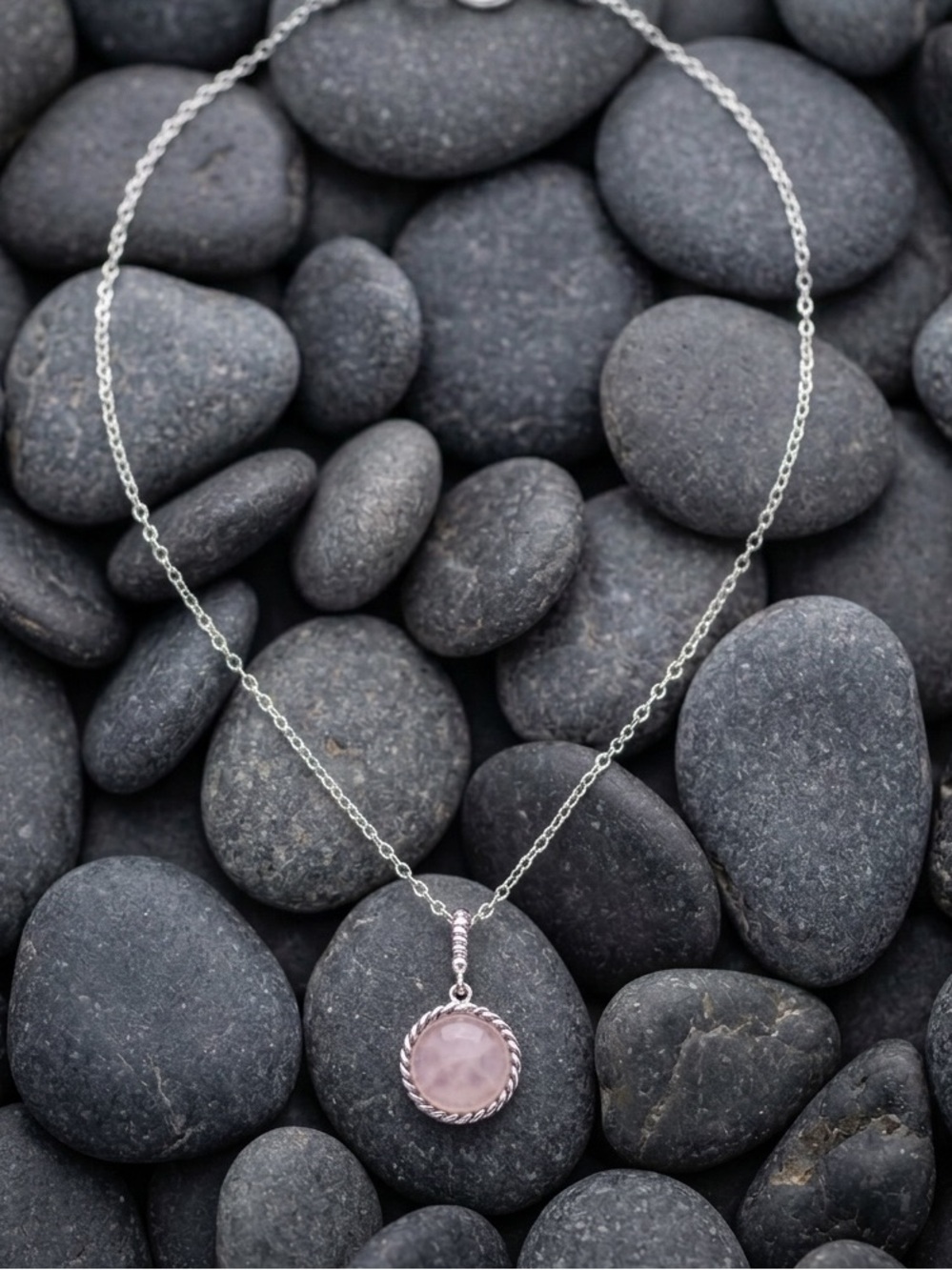 Sterling Silver Necklace with Rose Quartz Pendant